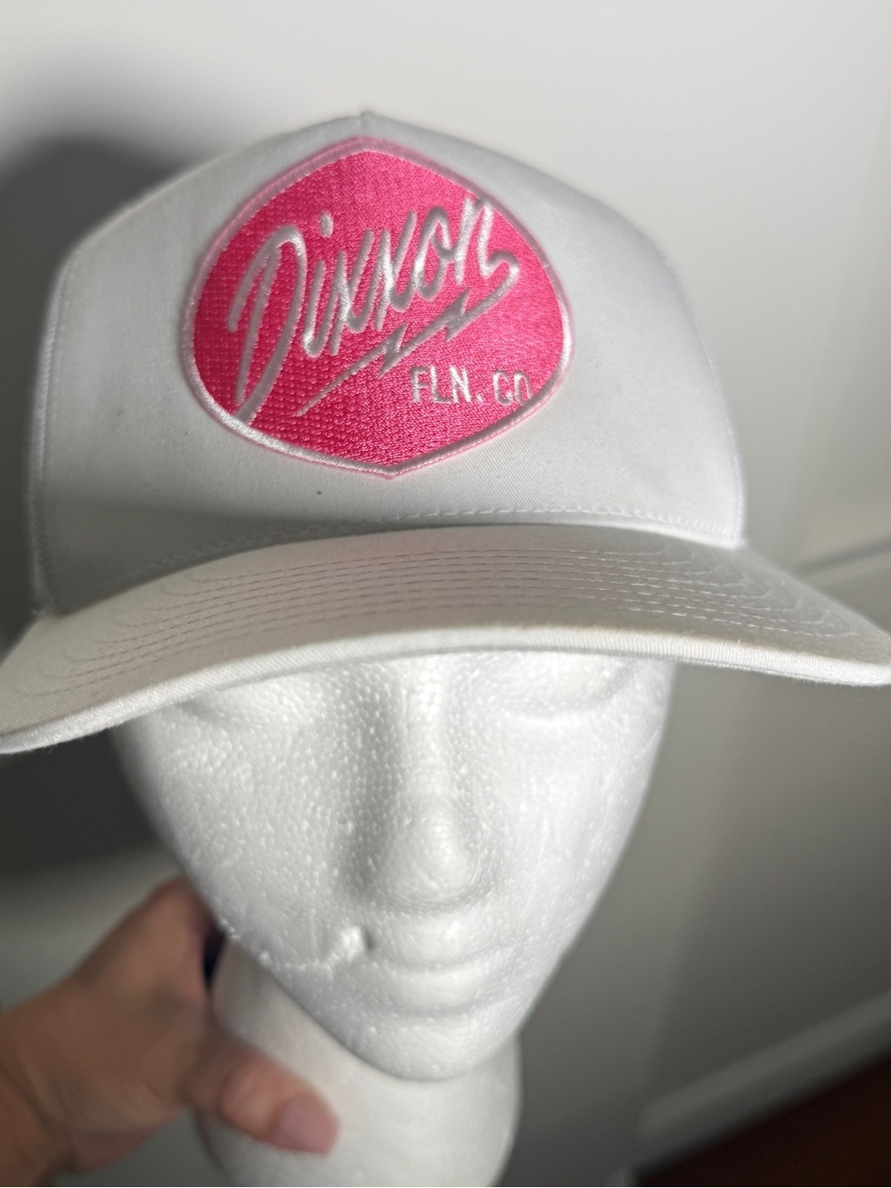 Dixxon Flannel Co. White Trucker Hat with Pink Patch OS